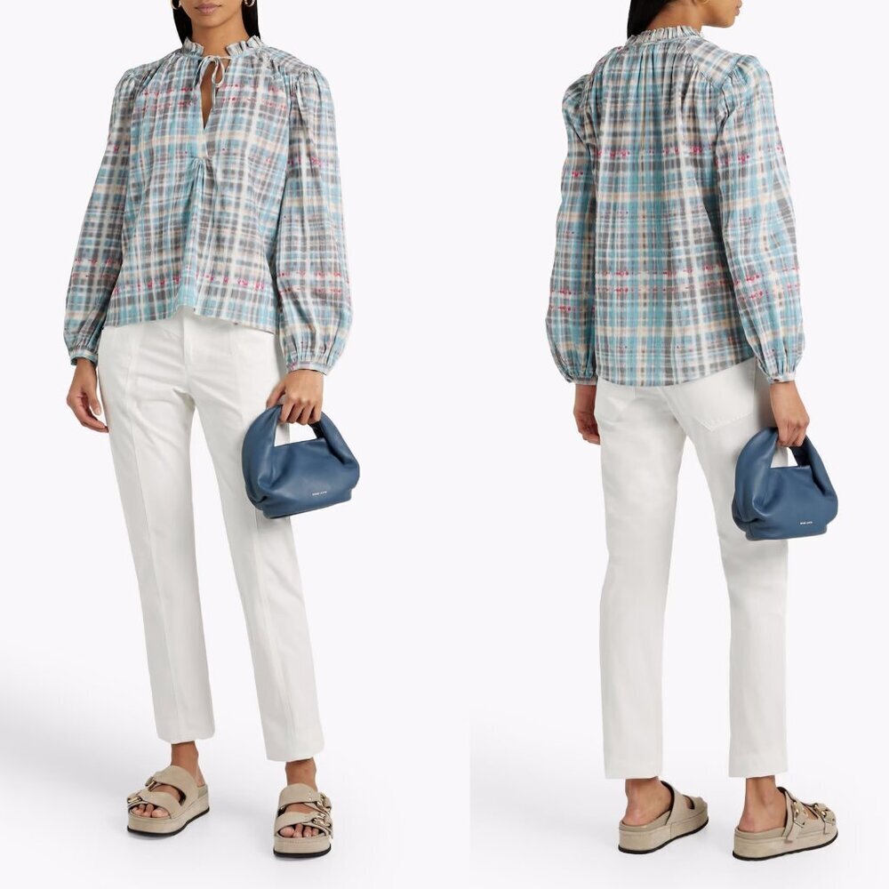 NWT New $198 Joie Jindrah Gathered Printed Cotton Blouse Size S - Picture 1 of 15